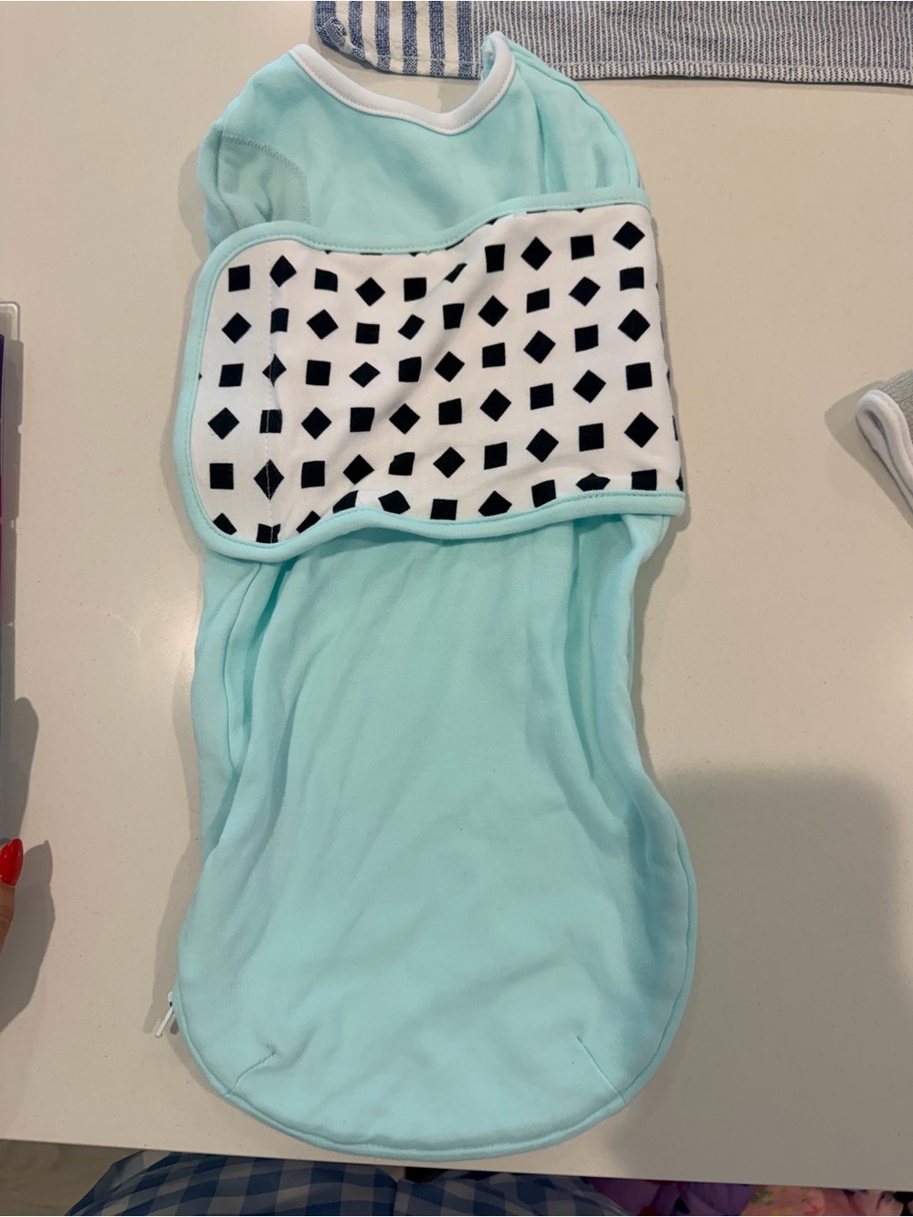 Light Blue Infant Sleep Sack Swaddle with Black Diamond Print
